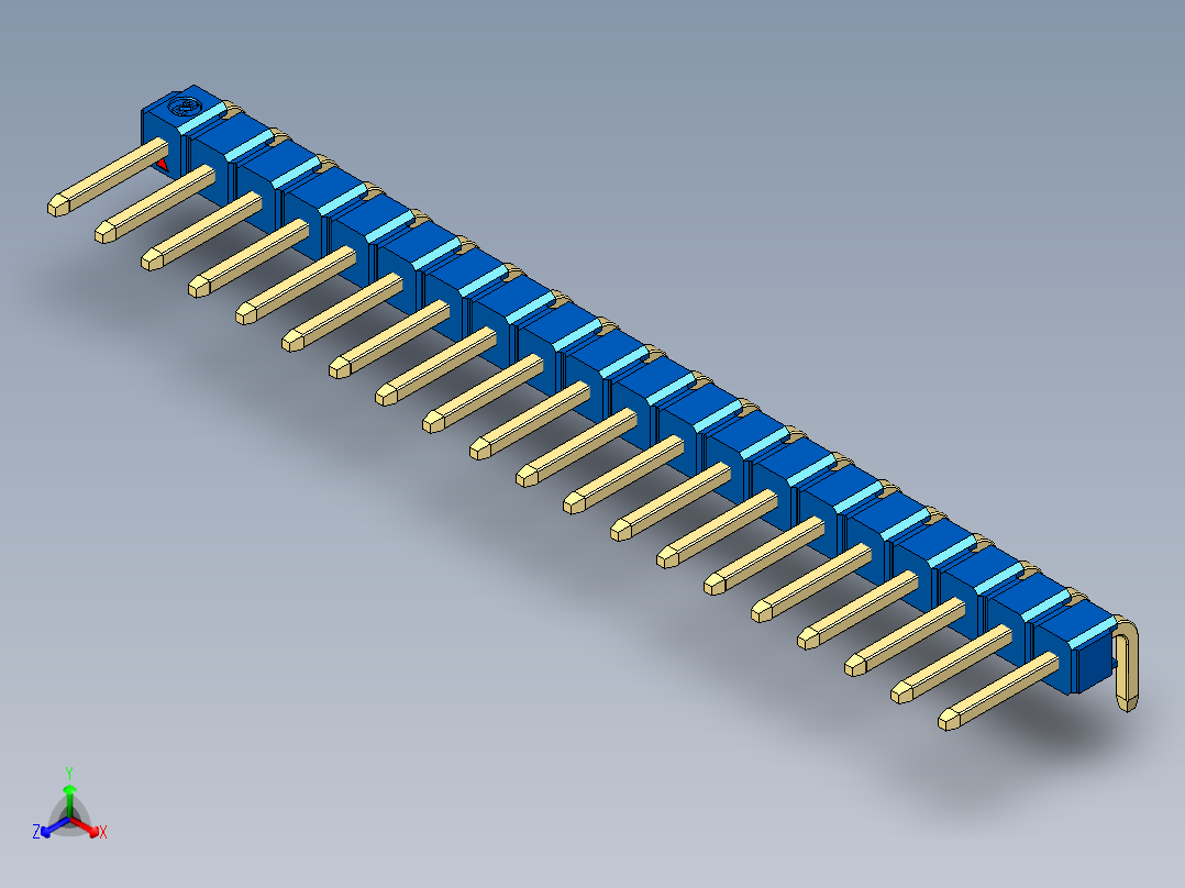 彩色公排针 100mil 2.54mm 系列-DS1022_blue_1x20p_100mil_TypeD_rev1.0主视图
