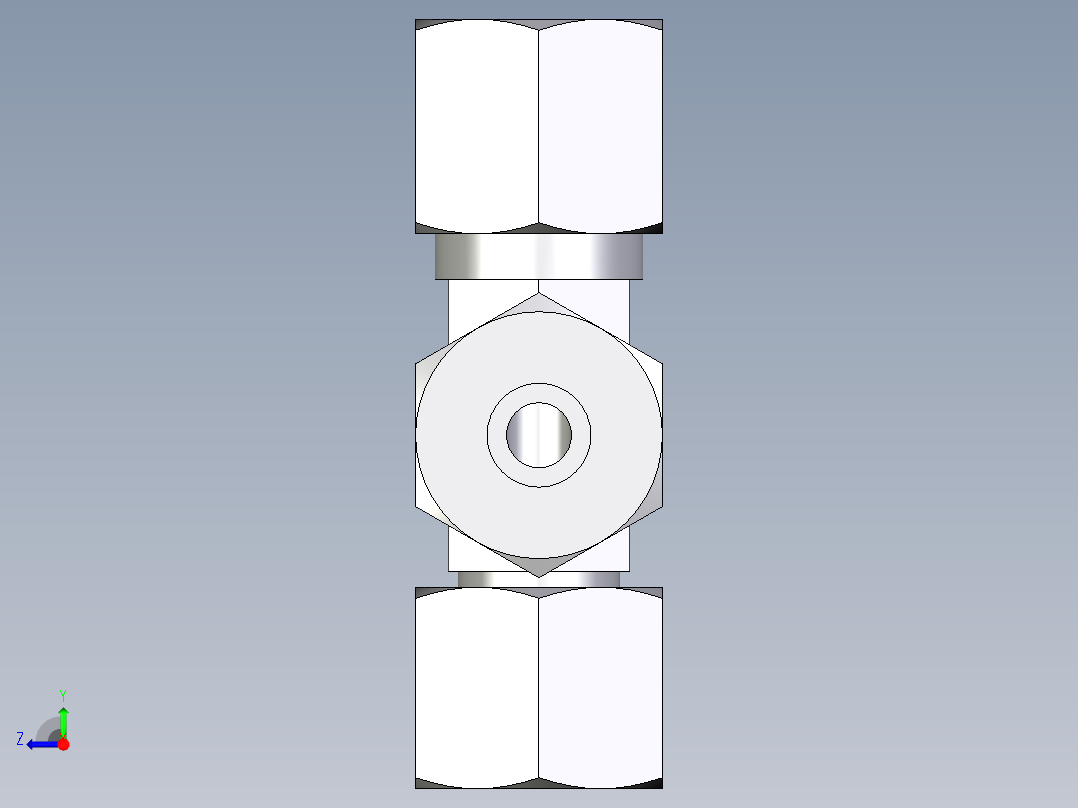 卡套式工业通用硬管接头EO_Swivel_nut_run_tee_EL08ZSCF右视图