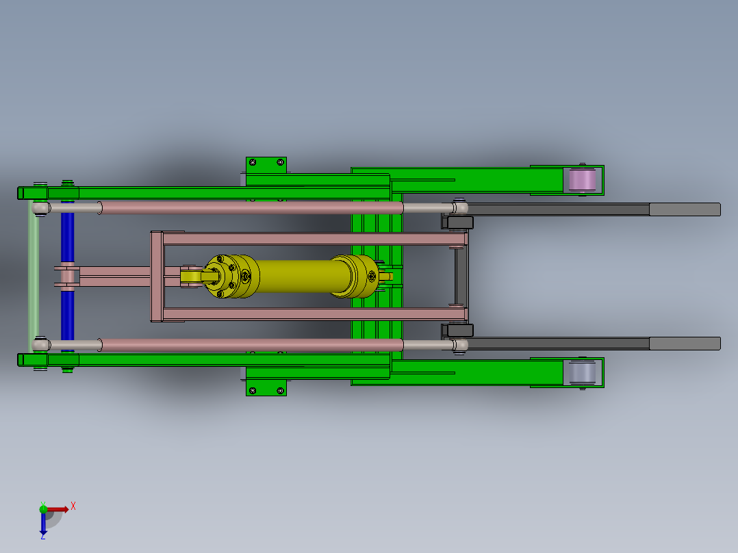 折叠式起重机货叉结构俯视图