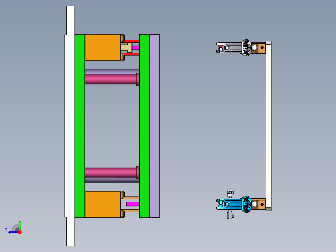 塑胶件产品水口冲切和取出治具右视图
