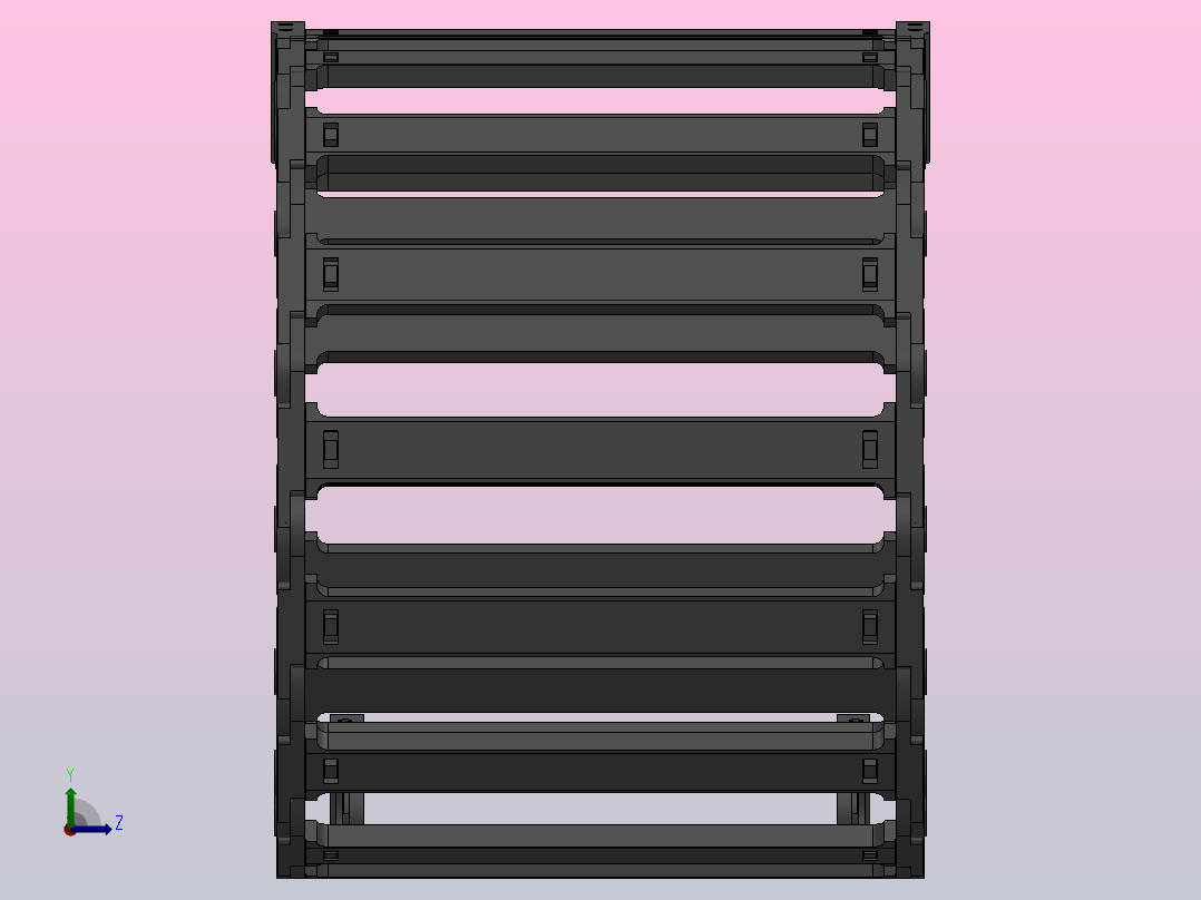 内高35弯曲半径150两侧打开型DA桥式拖链DMD35BDA-35-250-150R-30左视图