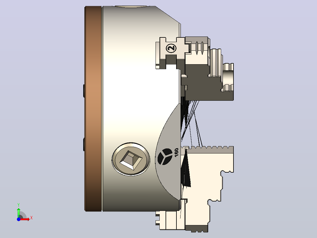 通用螺纹板直径160mm,带三个爪子前视图