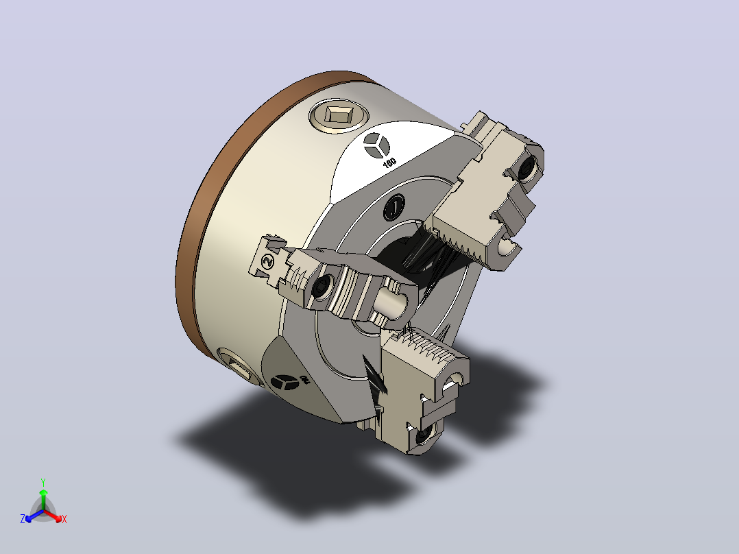 通用螺纹板直径160mm,带三个爪子正等轴测图