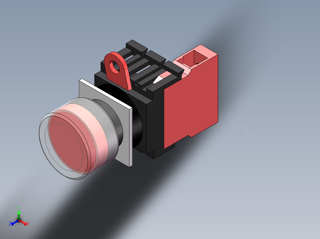 自复位按钮（带灯）YW1L-MF2E10Q4R（24V红）正等轴测图