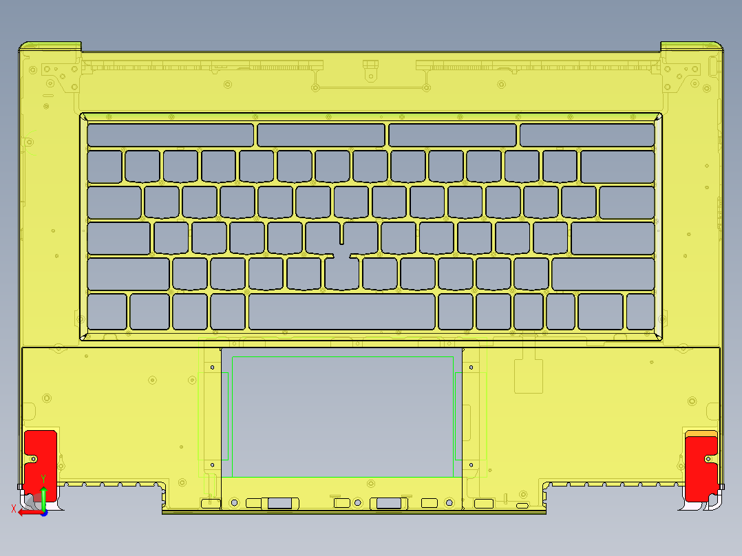 包胶金属电脑外壳KB框落料程序模型后视图