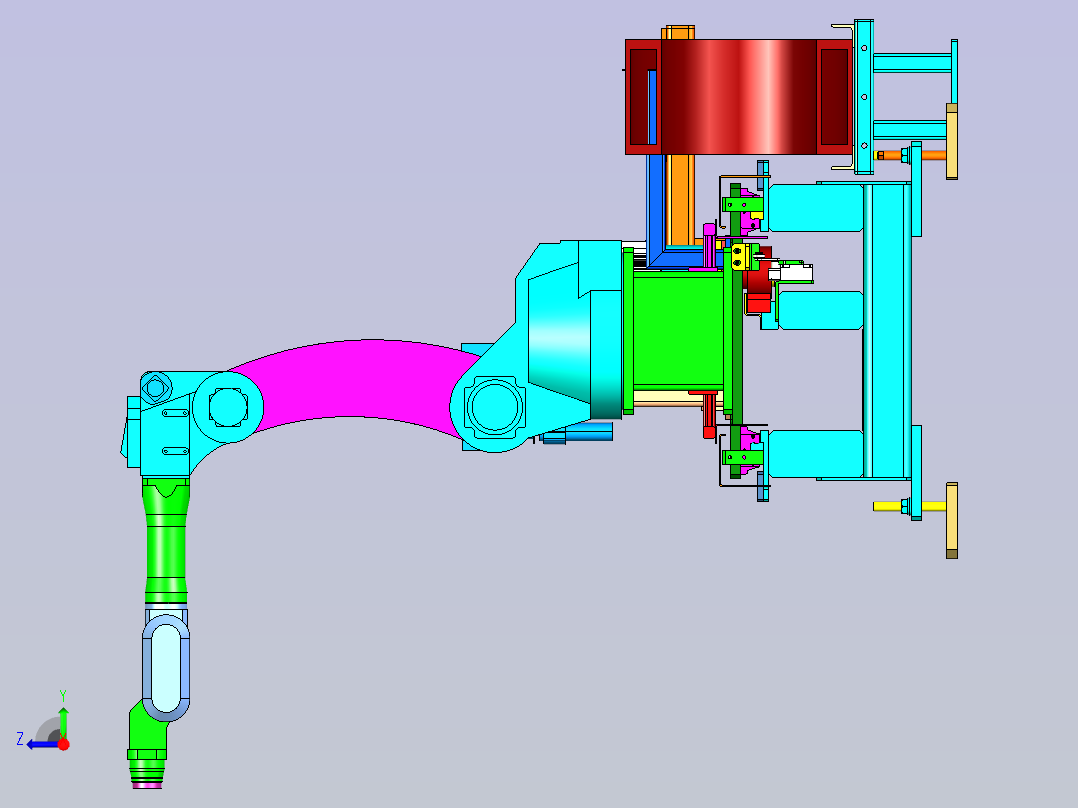 双机器人与行走地轨协同工作设计右视图