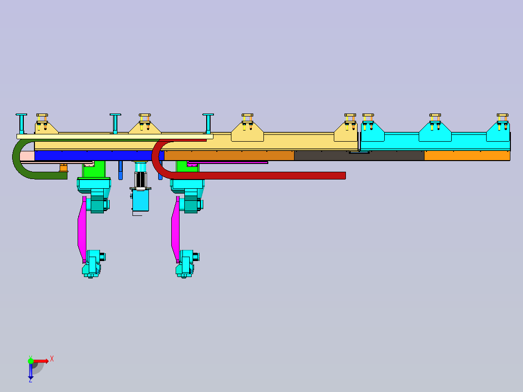 双机器人与行走地轨协同工作设计俯视图