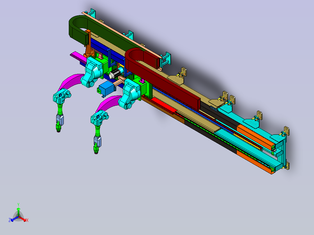 双机器人与行走地轨协同工作设计正等轴测图