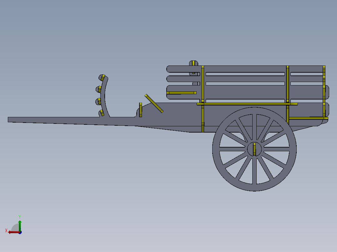 激光切割木制玩具马车模型3D图纸 Solidworks设计 附STEP IGS等后视图