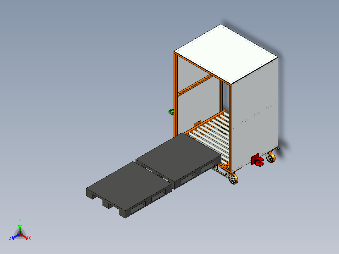 托盘滚轮推车正等轴测图