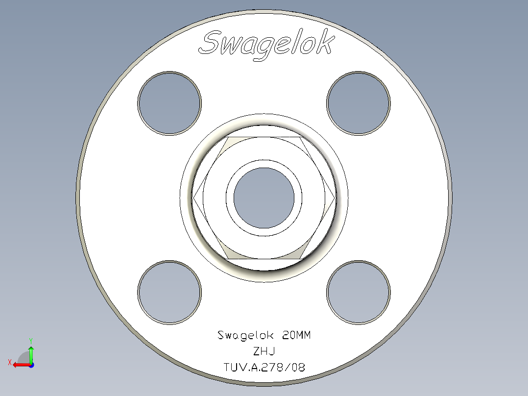不锈钢ANSI法兰适配器，20毫米世伟洛克管接头，NPS 3-4英寸后视图