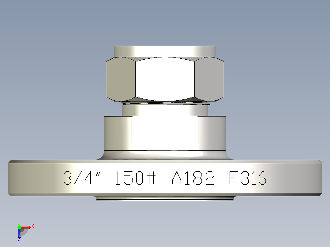 不锈钢ANSI法兰适配器，20毫米世伟洛克管接头，NPS 3-4英寸俯视图