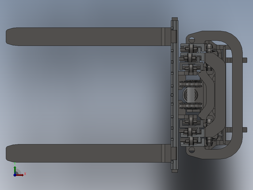 叉车门架装配前视图