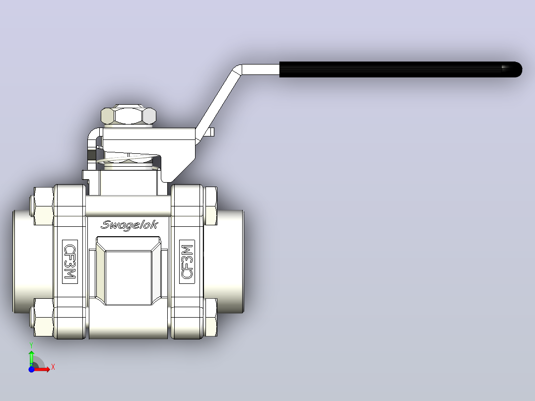 不锈钢三件式60系列球阀，强化聚四氟乙烯阀座，1-2英寸前视图