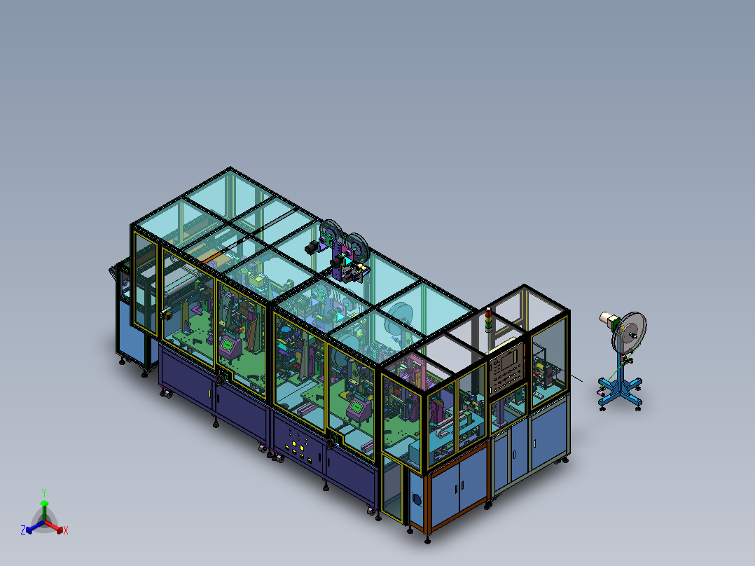 手机FFC软排线自动热压裁剪剥皮上锡全自动生产线正等轴测图