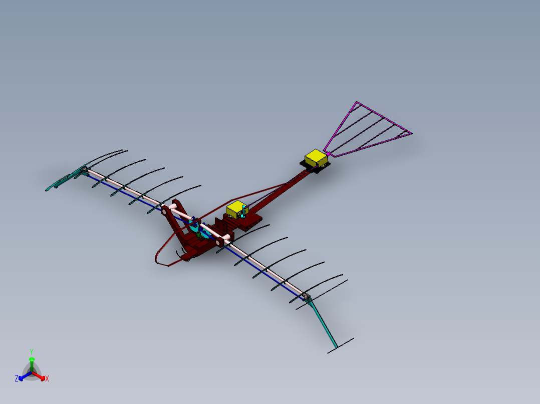 扑翼机机械仿生鸟结构3D图纸 Solidworks设计(1)正等轴测图