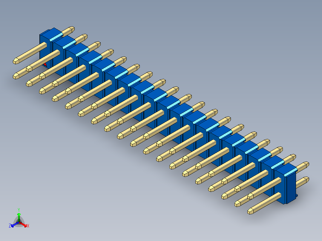 彩色公头100mil（2.54mm）系列-DS1021_blue_2x19p_100mil_Type1_rev1.0主视图