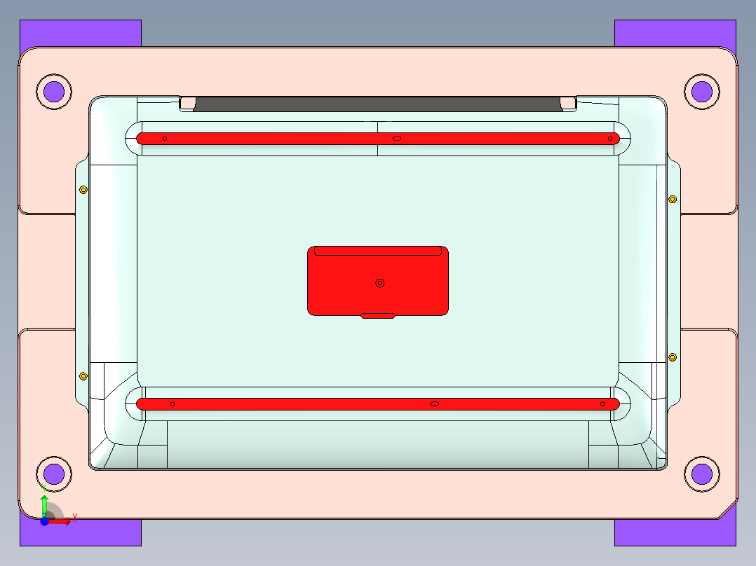 金属外壳CNC脚垫槽工装治具模型前视图