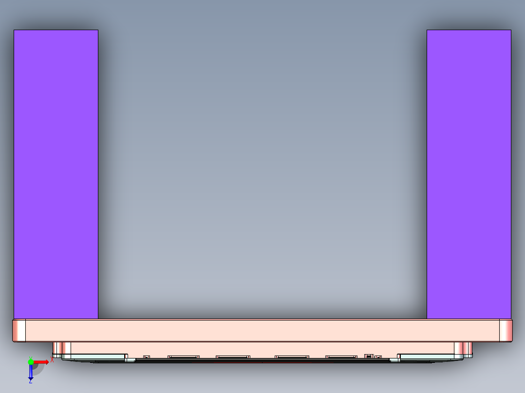 金属外壳CNC脚垫槽工装治具模型俯视图