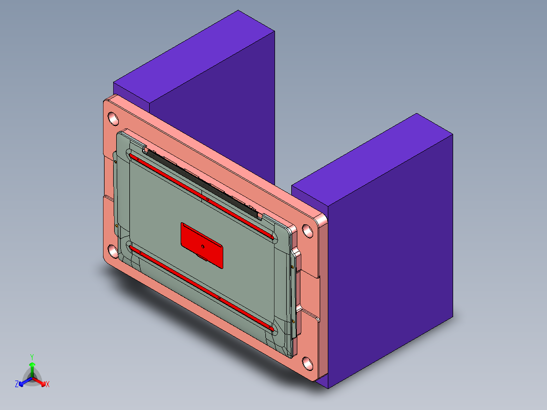 金属外壳CNC脚垫槽工装治具模型正等轴测图