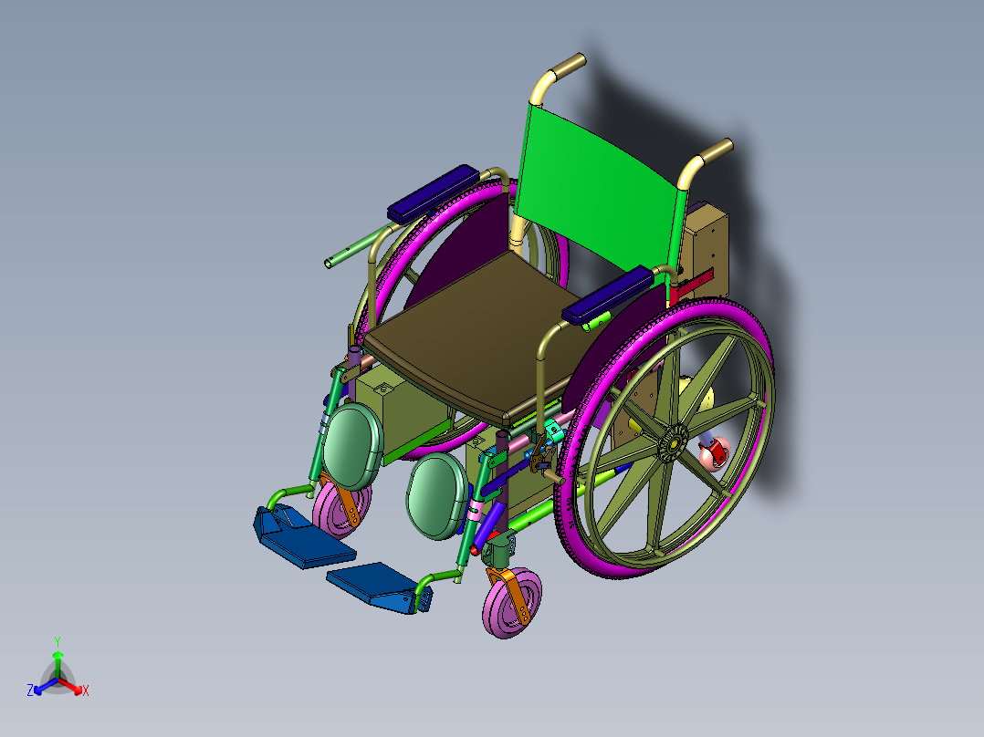 可折叠智能全自动四轮代步轮椅正等轴测图