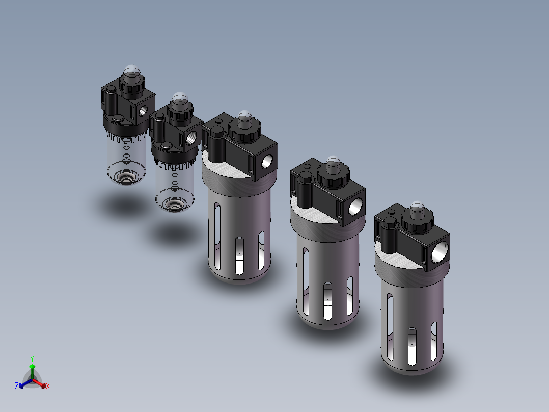 油雾器AL与BL系列5款正等轴测图