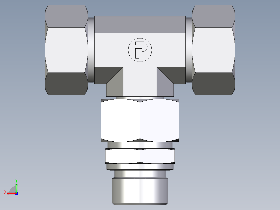 卡套式工业通用硬管接头EO_Assembled_adjustable_standpipe_branch_tee_EVT22LM71后视图
