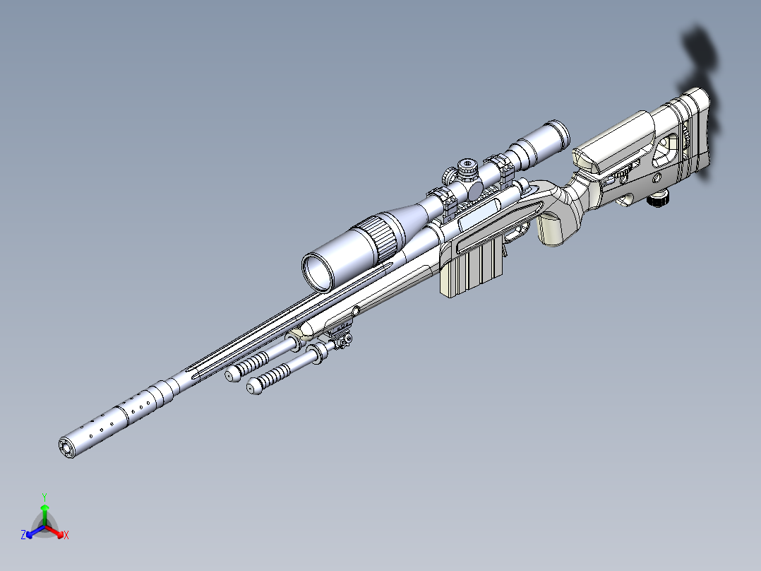 手枪左轮冲锋枪老式狙击步枪设计3D图纸mcmv-500-airgun-proto x_t正等轴测图