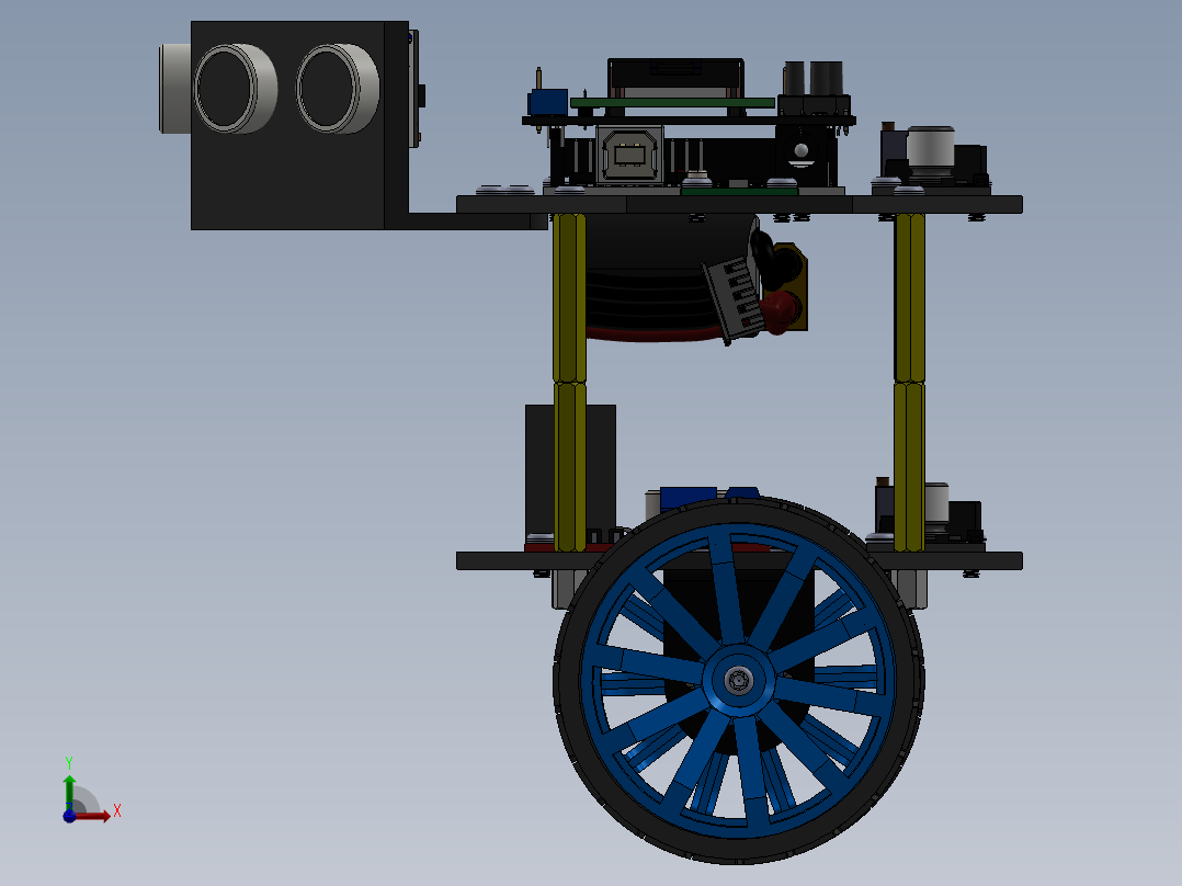 使用 PID 控制的自平衡和避障机器人SolidWorks设计前视图