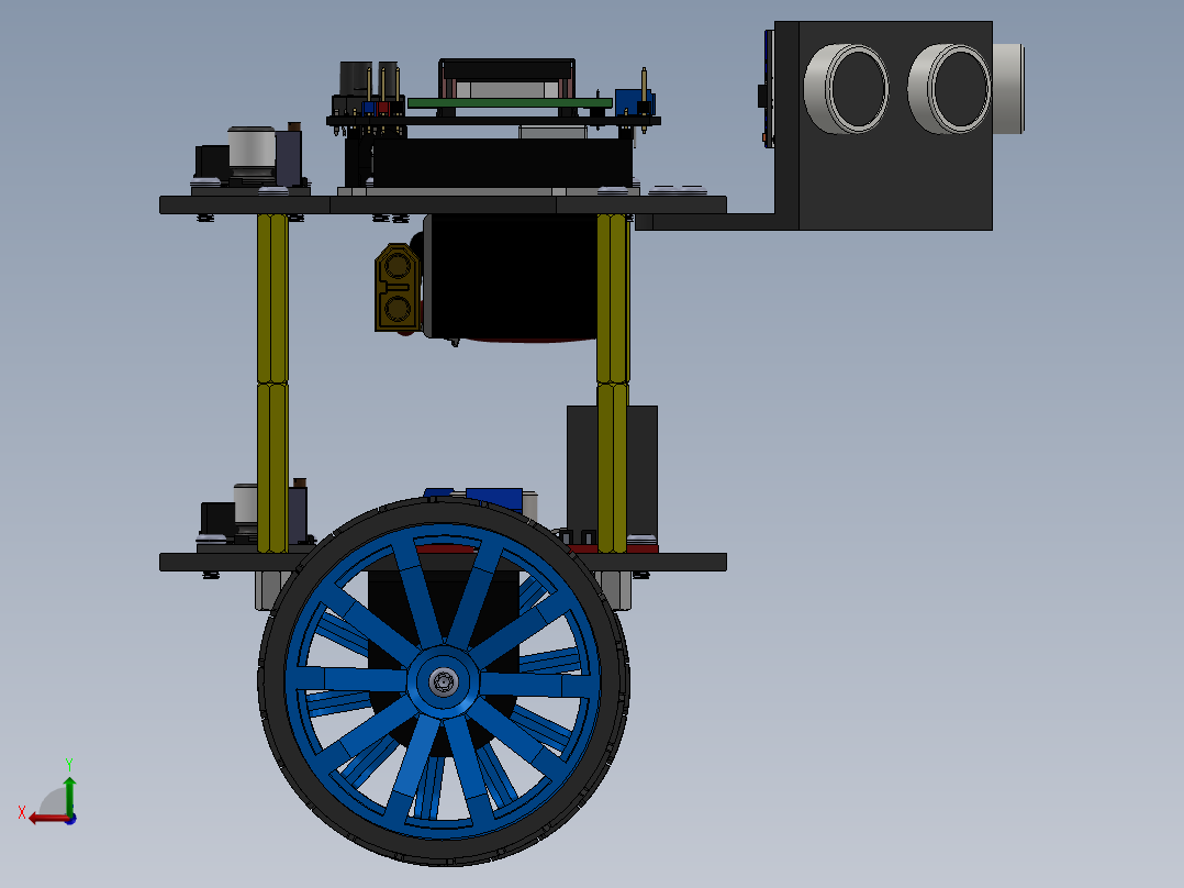 使用 PID 控制的自平衡和避障机器人SolidWorks设计后视图