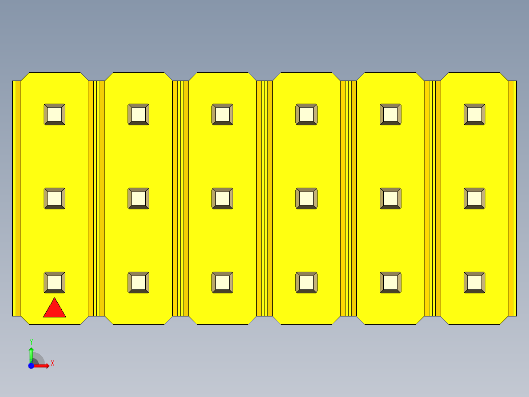 彩色公头100mil（2.54mm）系列-DS1021_yellow_3x06p_100mil_Type43_rev1.0前视图