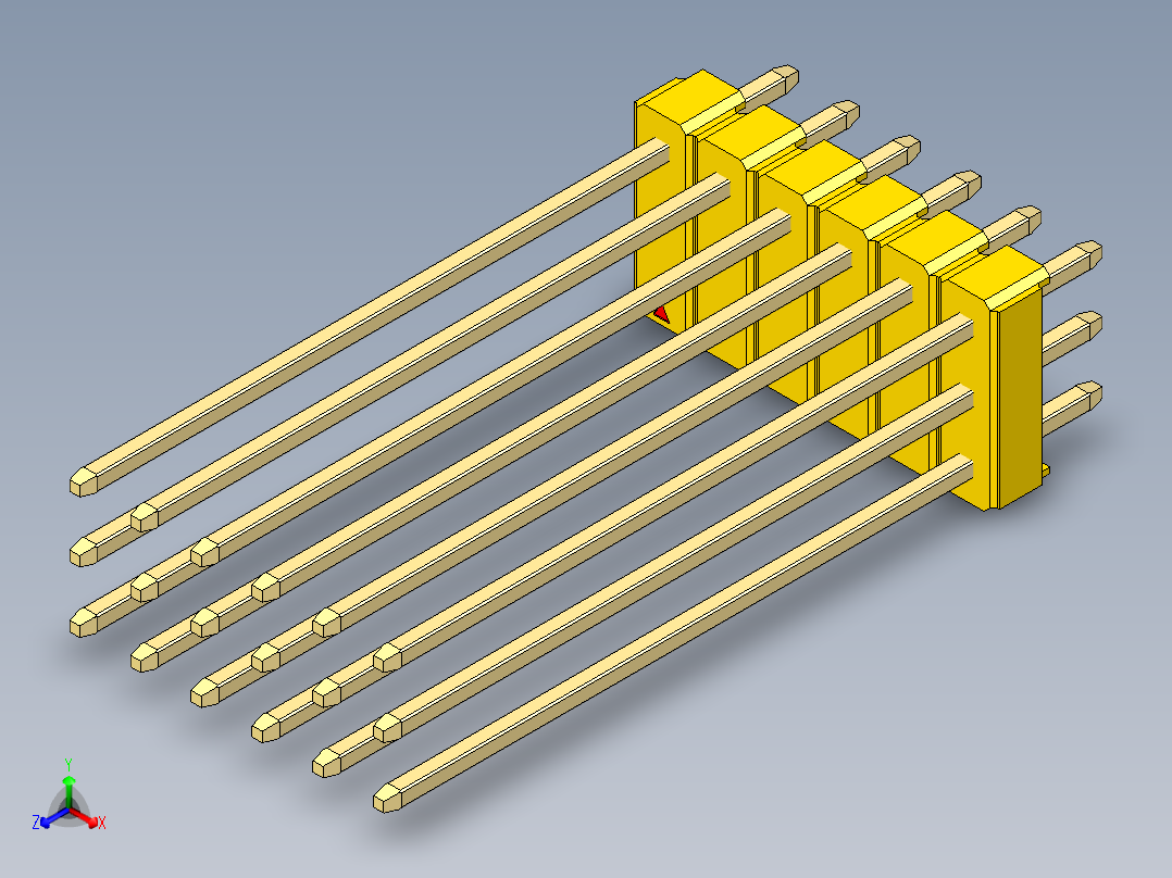 彩色公头100mil（2.54mm）系列-DS1021_yellow_3x06p_100mil_Type43_rev1.0正等轴测图
