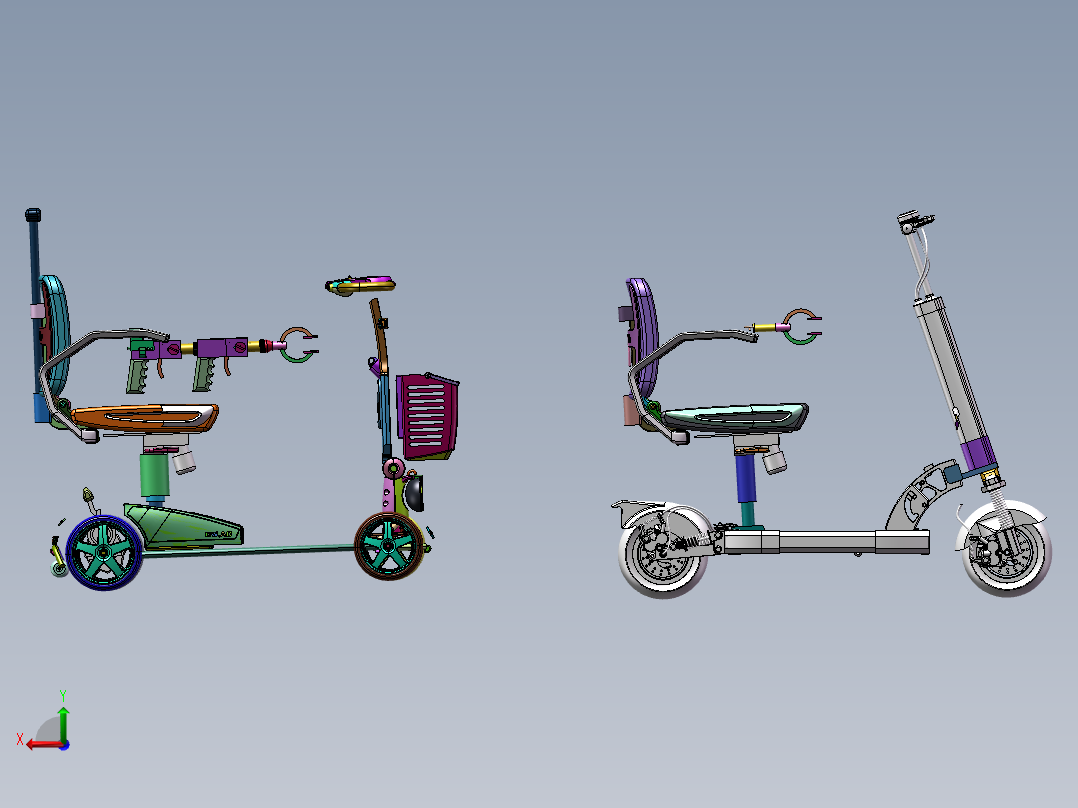 便携代步车的机构设计-三维图后视图