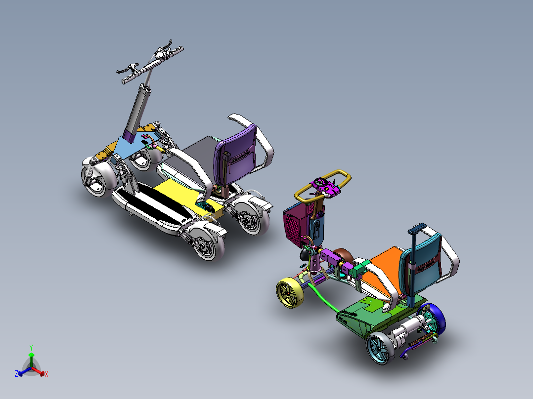 便携代步车的机构设计-三维图正等轴测图