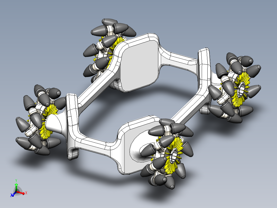麦克纳姆轮底盘框架3D模型图纸 Solidworks设计