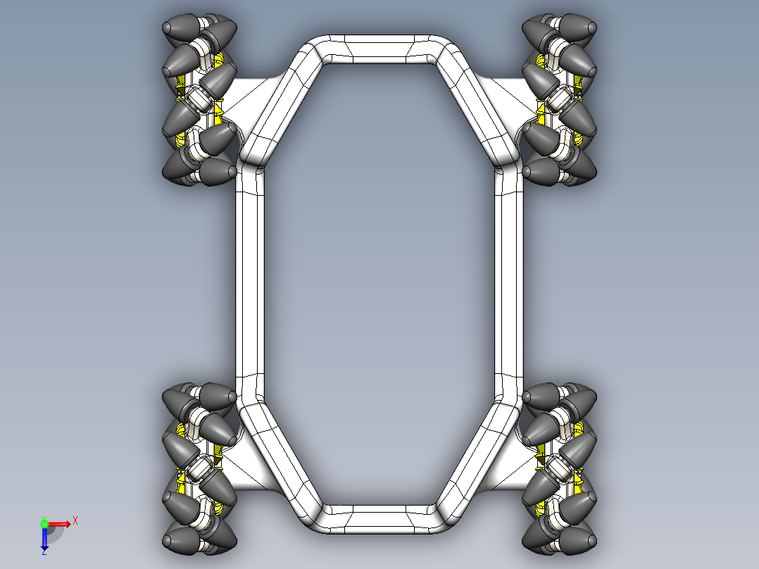 麦克纳姆轮底盘框架3D模型图纸 Solidworks设计俯视图