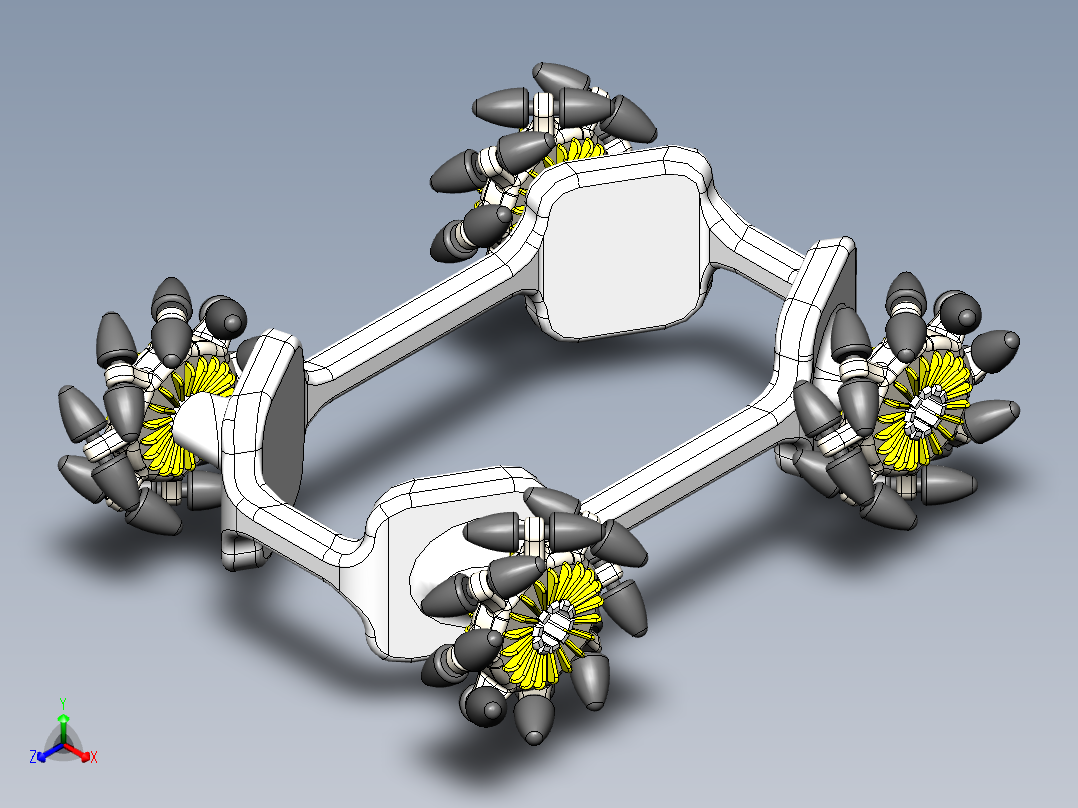 麦克纳姆轮底盘框架3D模型图纸 Solidworks设计正等轴测图