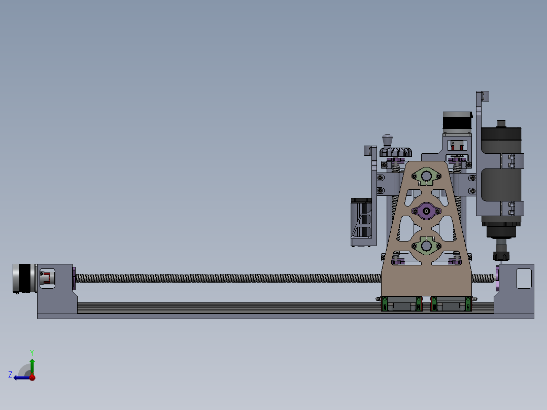 数控机床、双主轴数控加工中心机床核心机构3D模型 Solidworks设计右视图