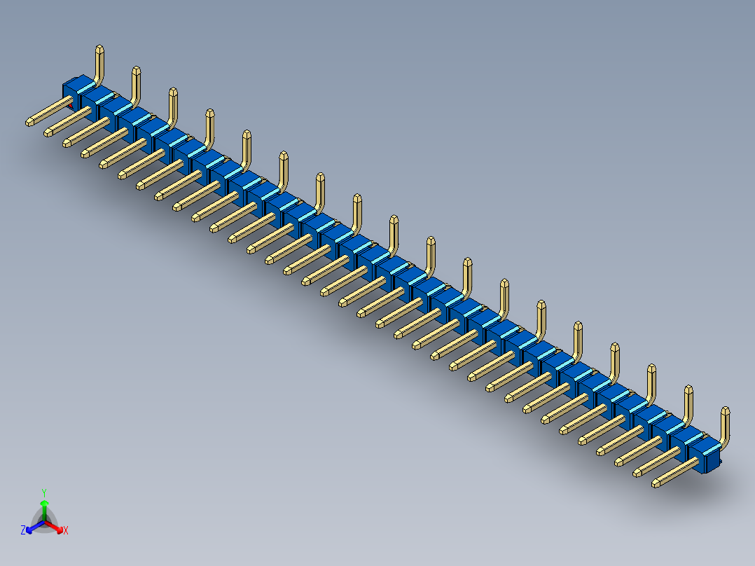 彩色公排针 100mil 2.54mm 系列-DS1022_blue_35p_100mil_Type_SMT_R1_rev1.0正等轴测图