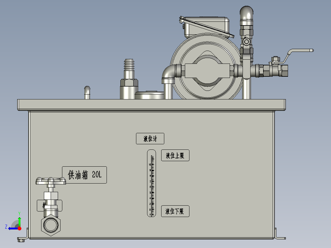 20L补油箱油泵液压站液位计右视图