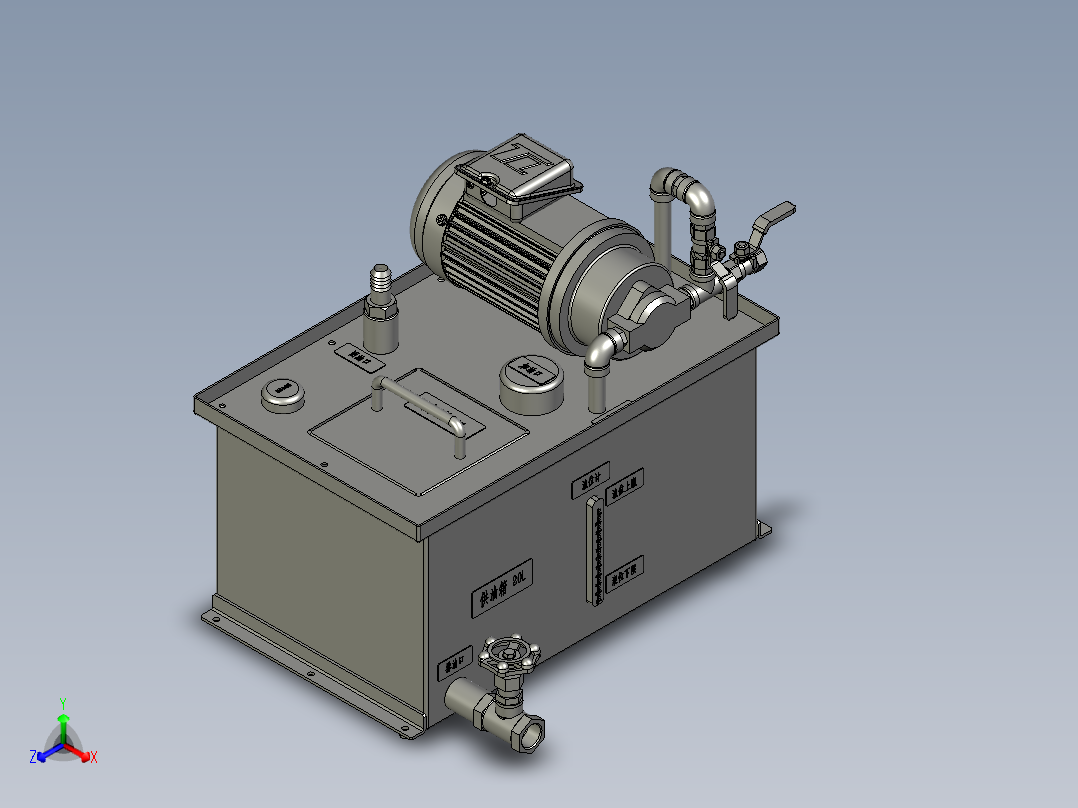 20L补油箱油泵液压站液位计正等轴测图