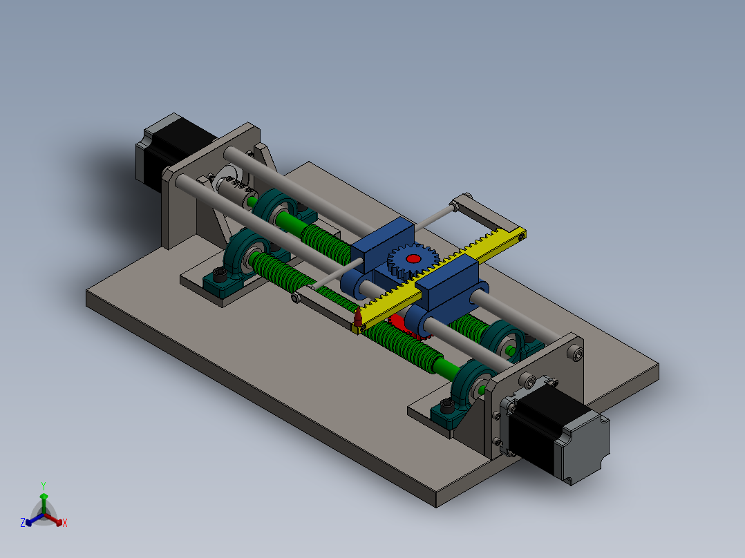 蜗轮蜗杆XY工作台机构3D数模图纸 Solidworks设计 附多种格式正等轴测图