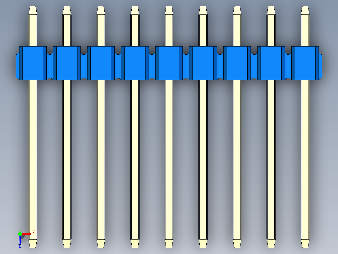 彩色公头100mil（2.54mm）系列-DS1021_blue_3x09p_100mil_Type5_rev1.0俯视图