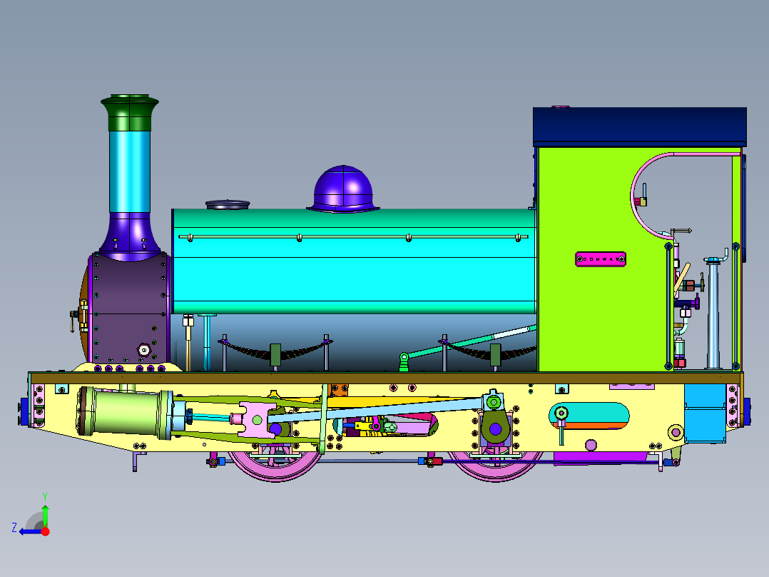 工业革命时代蒸汽火车右视图