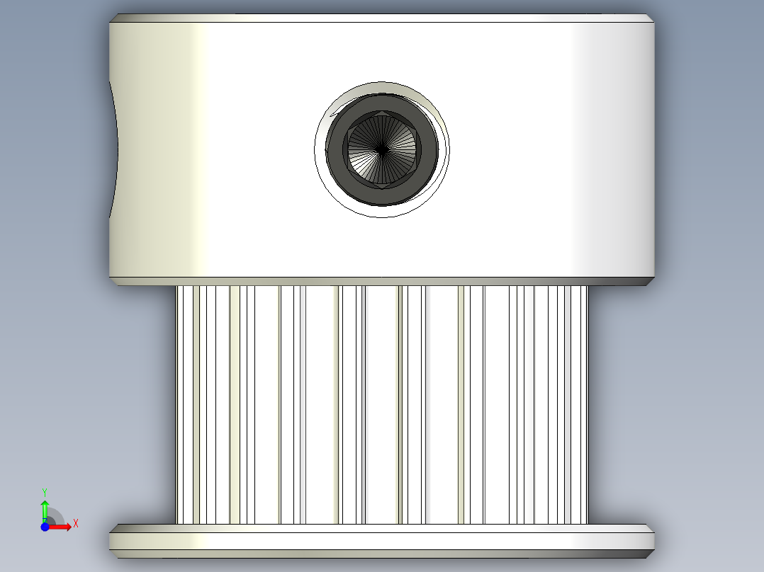 2GT滑轮，BF型，20齿，外径16毫米；6mm和10mm皮带宽度；5毫米、6毫米和8毫米孔径。M4在模型中安装螺丝前视图