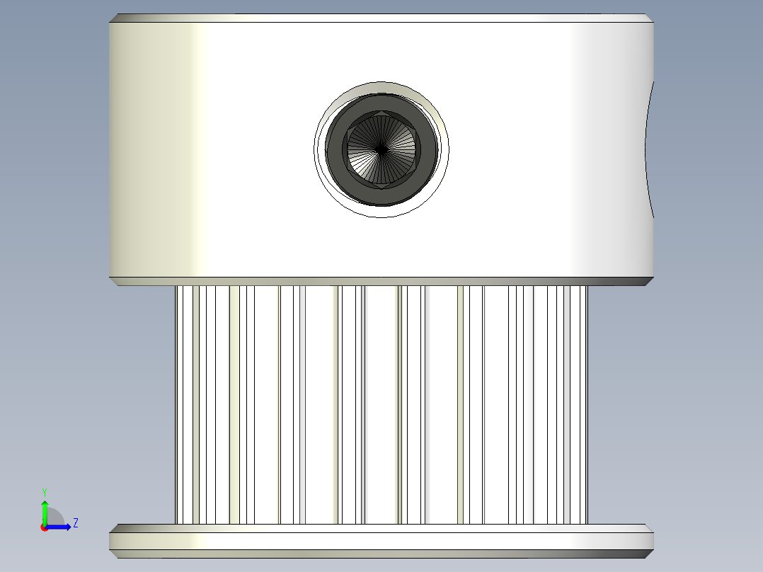 2GT滑轮，BF型，20齿，外径16毫米；6mm和10mm皮带宽度；5毫米、6毫米和8毫米孔径。M4在模型中安装螺丝左视图