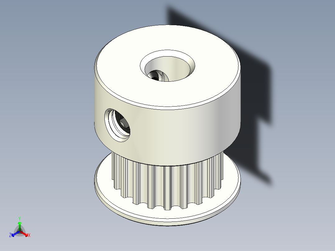 2GT滑轮，BF型，20齿，外径16毫米；6mm和10mm皮带宽度；5毫米、6毫米和8毫米孔径。M4在模型中安装螺丝正等轴测图