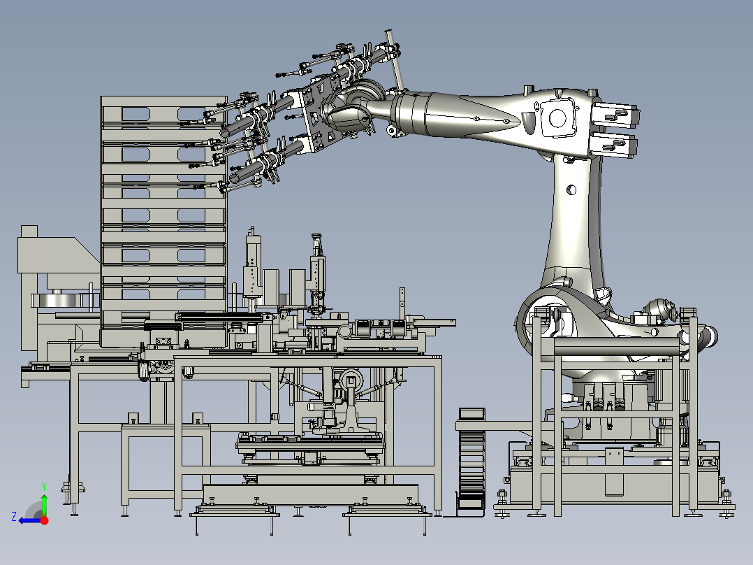 机器人操作的自动化生产线 step格式右视图