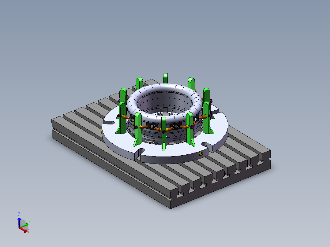 三工步吸盘机匣夹具主视图