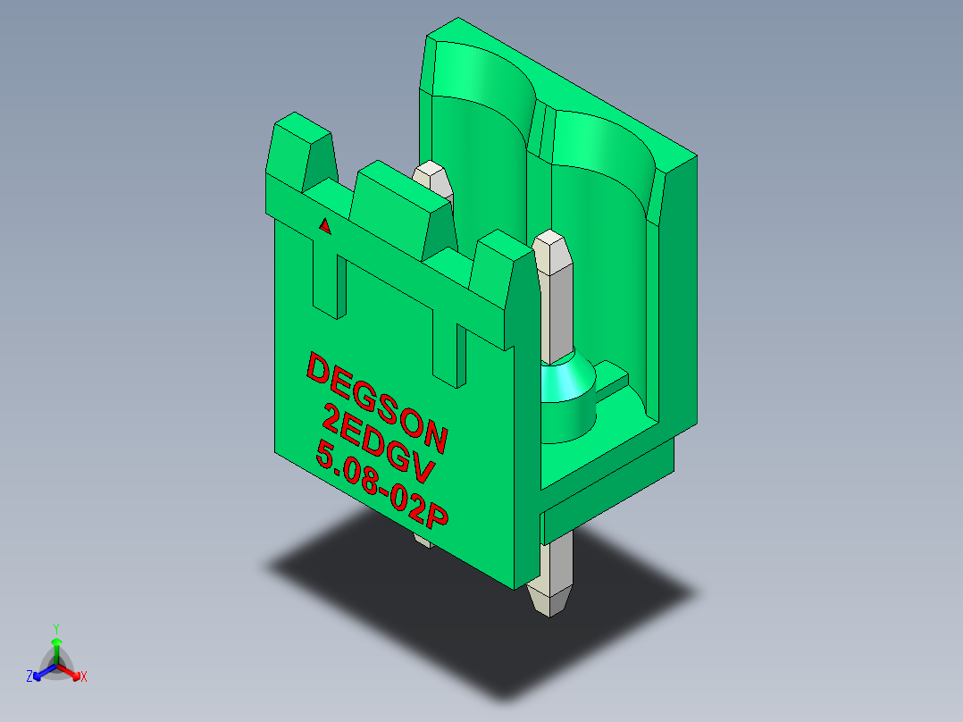 DEGSON 2EDG 系列 5.08mm 可插拔接线端子组-2EDGV-5.08-02P-14-00AH正等轴测图